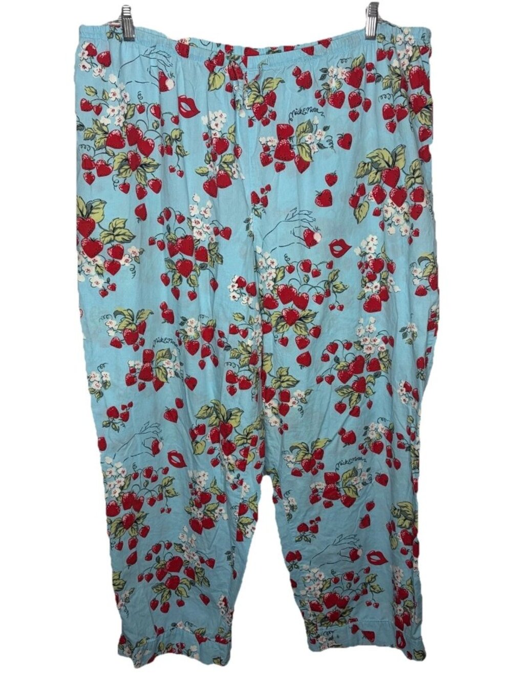 Vintage Y2K Nick Nora Pajama Lounge Pants Sz XXL Strawberry Kiss Flowers Hearts